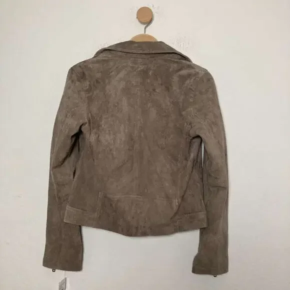 NEW BLANKNYC WOMENS TAUPE LEATHER LONG SLEEVE COLLARED HOODED MOTO JACKET SIZE S - Picture 3 of 9